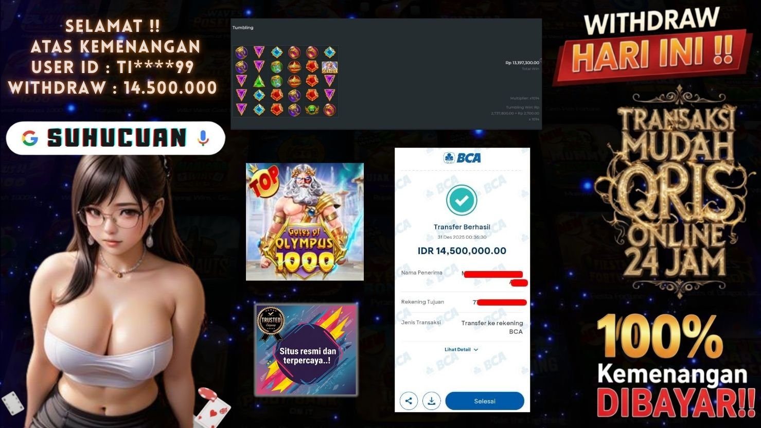 SUHUCUAN JACKPOT SLOT GATES OF OLYMPUS 1000